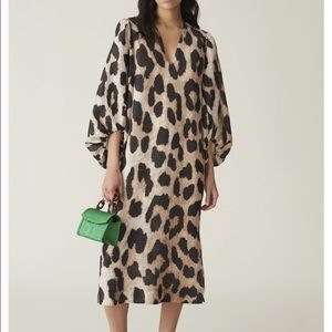 GANNI leopard silk linen maxi dress